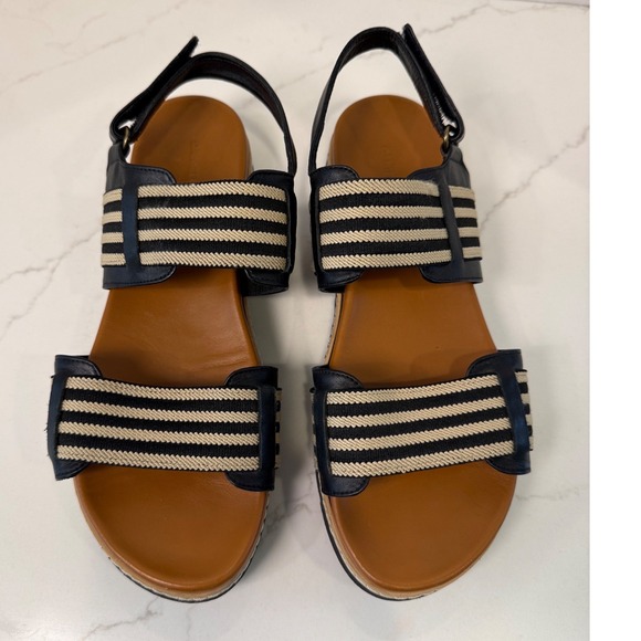 Daniella Lehavi Shoes - Daniella Lehavi Striped Platform Sandals Black Beige Leather Slingback Size 40